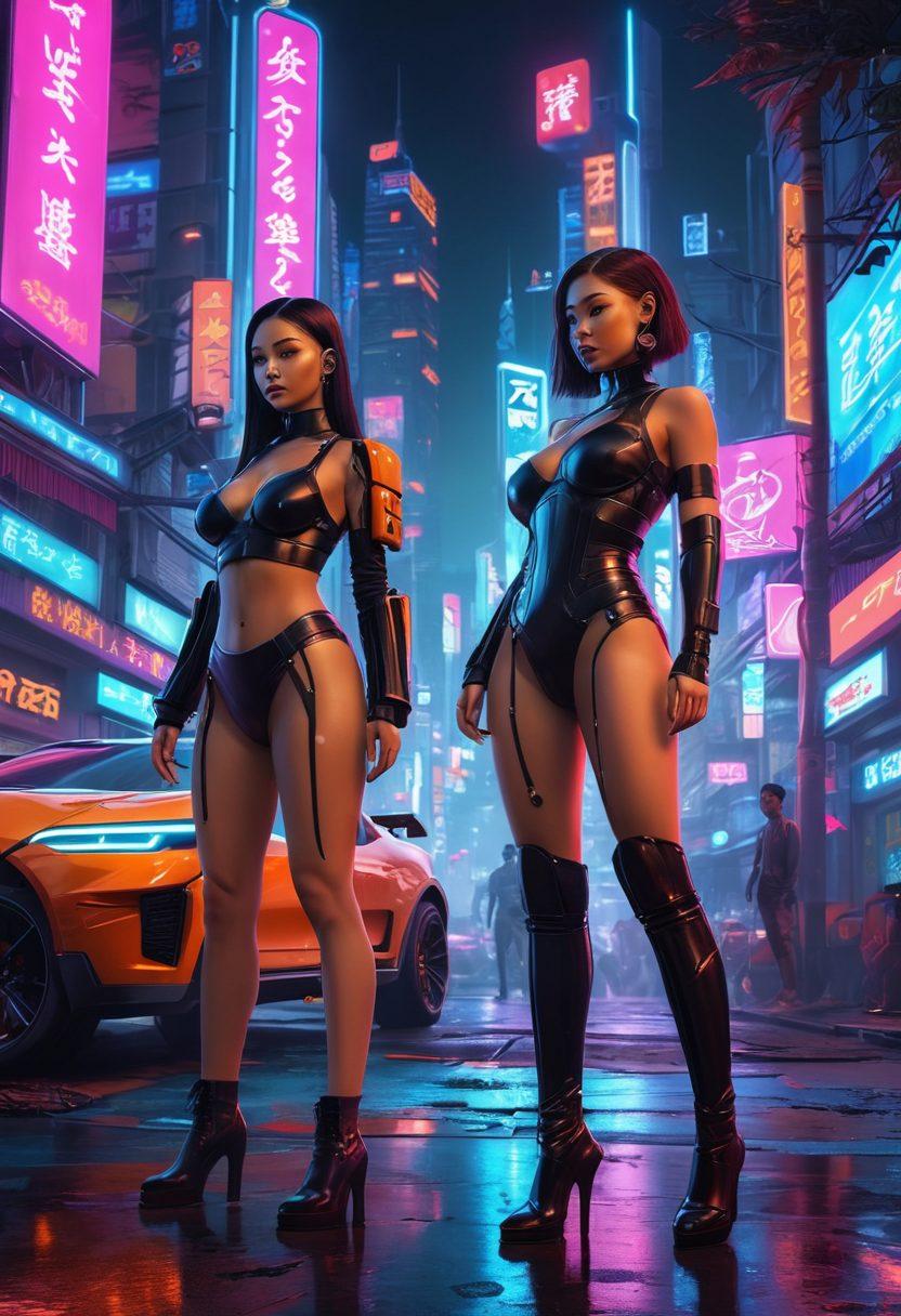 A futuristic cityscape illuminated by neon lights, with silhouettes of diverse individuals capturing adult-themed moments artistically and respectfully. The scene reflects the rise of independent content creators, featuring subtle nods to Indonesian culture through traditional motifs blended with modern aesthetics. The atmosphere is vibrant yet tasteful, showcasing the evolution of NSFW content in a digital age. vivid colors. cyberpunk. 3D.